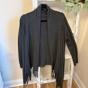 Chelsea & Theodore Dark Charcoal Fringe Open-Front Cardigan